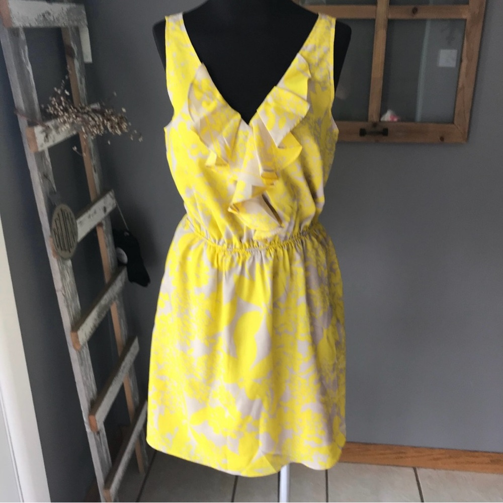Express yellow gray  sun dress with ruffles. Small
